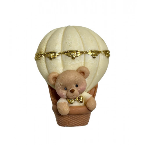 Шоколадная фигурка Медвежонок бежевый в белой кофточке на воздушном шаре