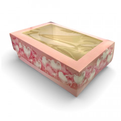 Коробка для десертів з віконцем рожева з сердечками 25х17х8 см