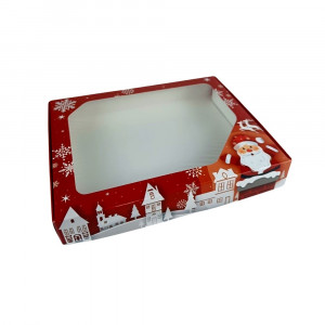 Коробка для пряников с окошком Happy Holidays красная 15х20х3 см