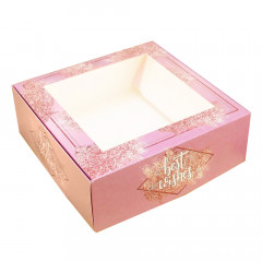 Коробка для десертів з віконцем, 20*20*7 см, Блискітки best wishes
