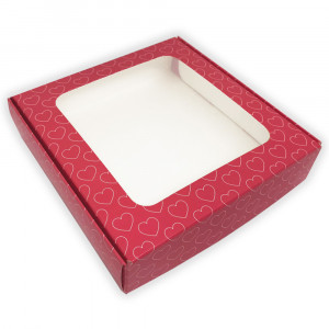 Коробка для пряников с окошком Розовые сердечки 15x15x3.5см 