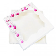 Коробка для пряников Белая с розовыми игрушками 20*20*3 см