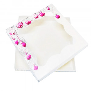 Коробка для пряников Белая с розовыми игрушками 20*20*3 см