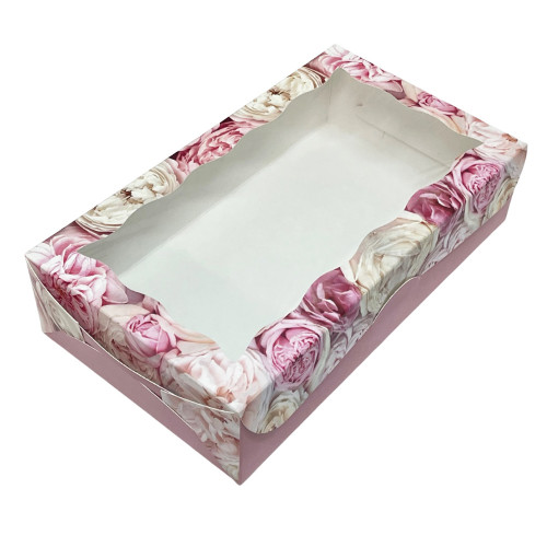 Коробка для десертов 25*14*6 с окошком Нежные розы