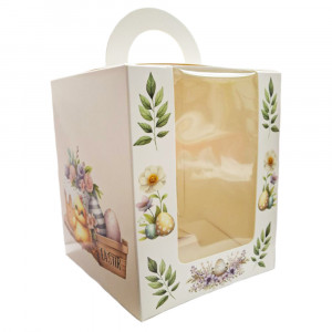 Коробка для паски З курчатком бежева з віконцем 16х16х20 см