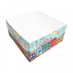 Коробка с прозрачной крышкой 16*16*8 см Домики