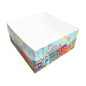Коробка с прозрачной крышкой 16*16*8 см Домики
