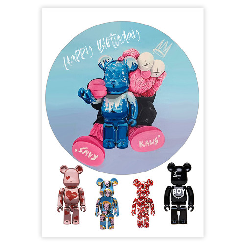 Вафельная картинка на торт Bearbrick Happy birthday