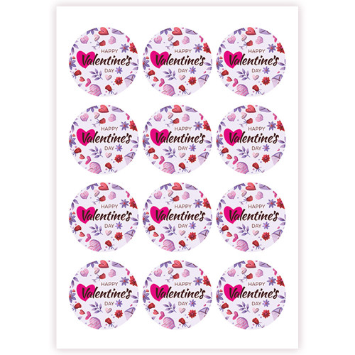 Вафельная картинка на капкейки Happy Valentines Day Violet