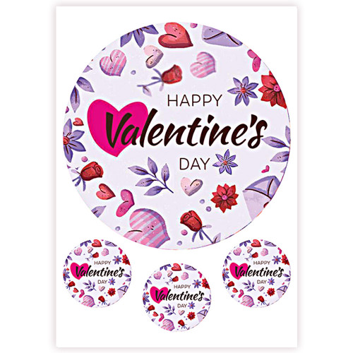 Вафельна картинка на торт Happy Valentines Day Violet