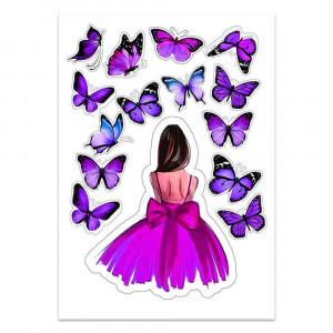 Вафельна картинка Дівчина з рожевими метеликами