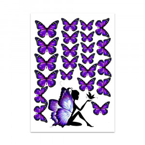 Вафельна картинка Силует дівчини з фіолетовими метеликами