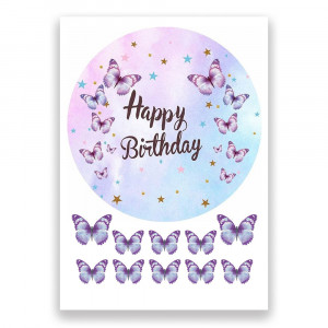 Вафельна картинка Happy birthday Метелики
