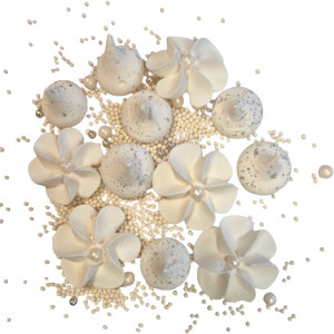 Меренга з квітами та посипкою Біла з білим блиском