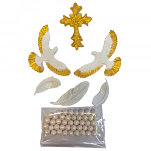 Набор сахарных украшений Золотой крестик и голуби с посыпкой