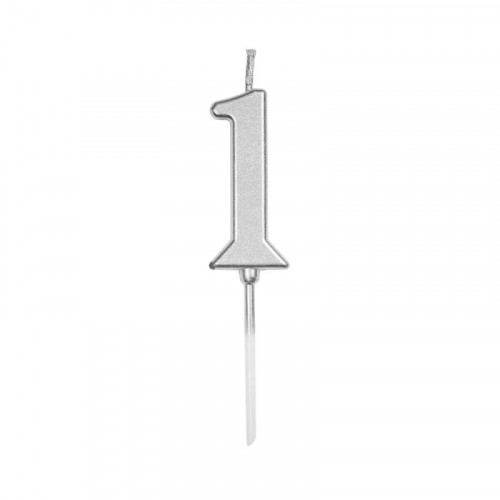 Свеча-цифра на палочке Мини Серебряная 1