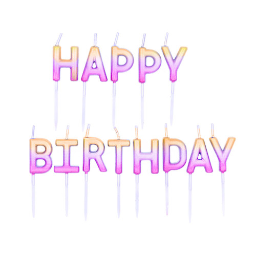 Набір свічок для торта Happy Birthday омбре рожево-золотий