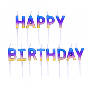 Набор свечей для торта Happy Birthday омбре радужный-золотой