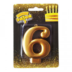 Свеча-цифра для торта золотая 6