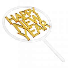Зеркальный топпер круглый Happy New Year золото