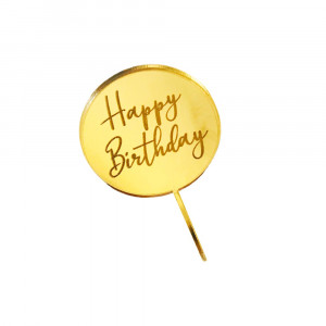 Зеркальный мини-топпер Happy Birthday золото