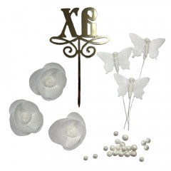 Набір вафельного декору з топером і кульками Великодній білий