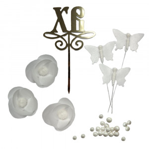 Набор вафельного декора с топером и шарики Пасхальный белый