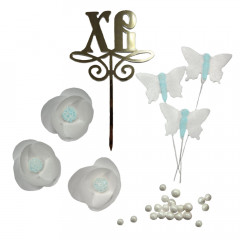 Набор вафельного декора с топером и шариками Пасхальный голубой