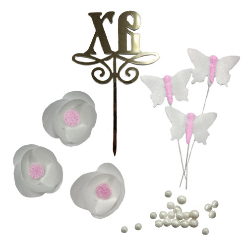 Набор вафельного декора с топером и шарики Пасхальный розовый