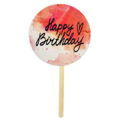 Картонный топпер круглый Happy Birthday красный