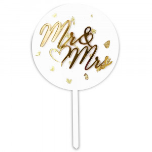 Зеркальный топпер круглый Mr&Mrs золото