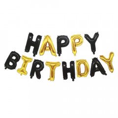 Фольгированные буквы Happy Birthday Черно-золотые