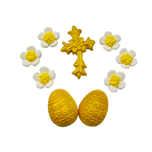 Набір цукрових прикрас Золотий Великодній з квітами