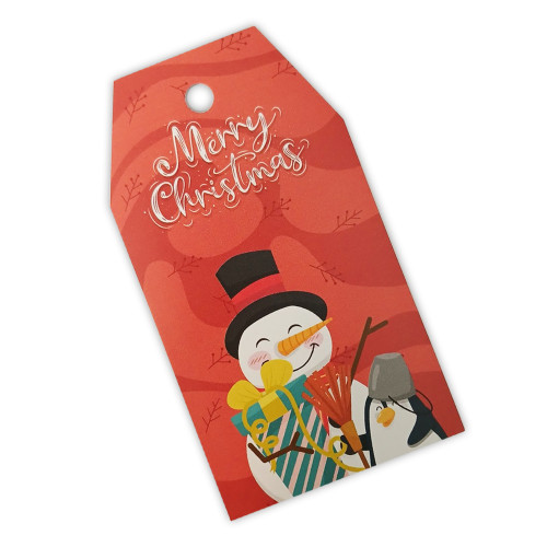 Бирки для подарков красные Merry Christmas со снеговиком 5шт