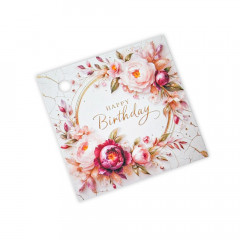 Бирки для подарков Happy birthday с цветами 5 шт