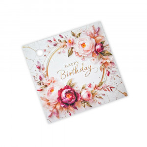Бирки для подарков Happy birthday с цветами 5 шт