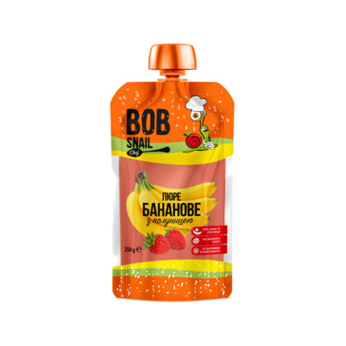 Натуральне Бананово-полуничне пюре ТМ BOB SNAIL 250 г