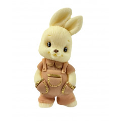 Шоколадная фигурка Зайка мальчик белый в бежевом костюме