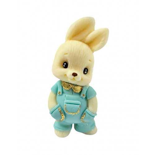 Шоколадная фигурка Зайка мальчик белый в голубом костюме