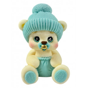 Шоколадная фигурка Мишка младенец белый в голубой шапке