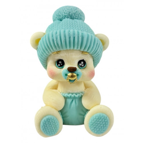 Шоколадная фигурка Мишка младенец белый в голубой шапке