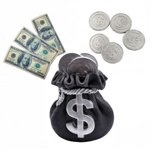 Набор сахарного декора Копилка с деньгами и монетами Серебряный