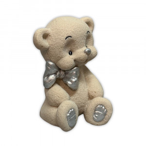 Шоколадна фігурка Ведмедик Тедді Бежевий зі срібним бантиком