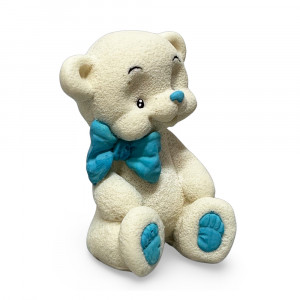 Шоколадна фігурка Ведмедик Тедді Білий з блакитним бантиком