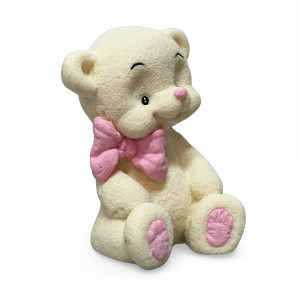 Шоколадна фігурка Ведмедик Тедді Білий з рожевим бантиком