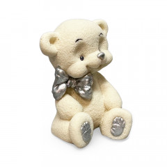 Шоколадна фігурка Ведмедик Тедді Білий зі срібним бантиком